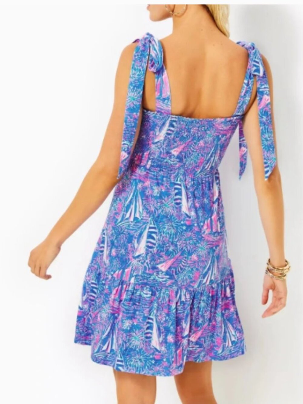 NWT Lilly Pulitzer Kailua Smocked Dress Boca Blue Its A Sailabration XS - Picture 3 of 7